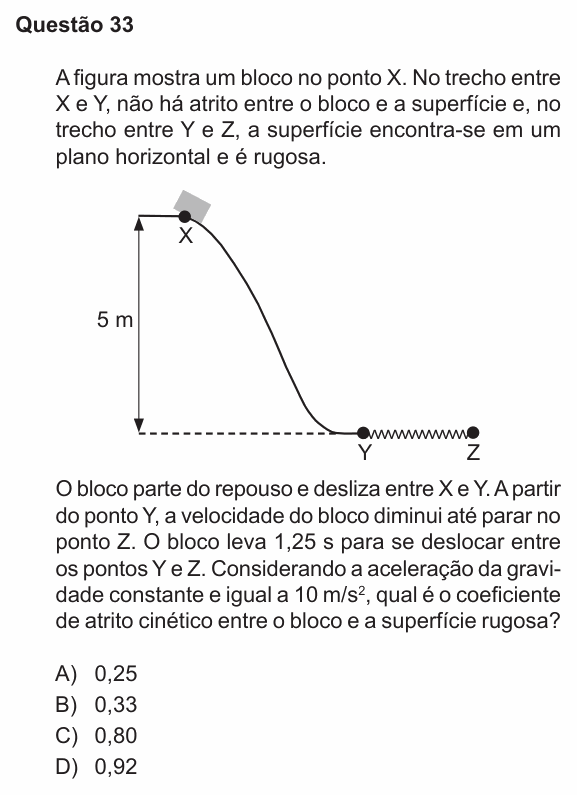 Enunciado da questão 33 de Física do PUC-RS 2020