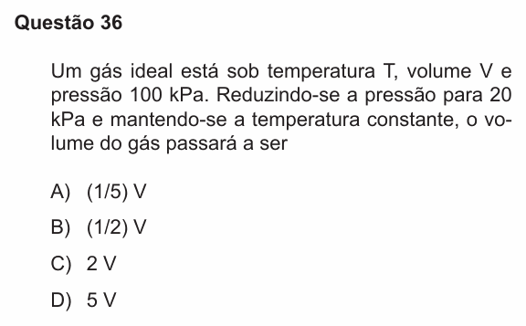 Enunciado da questão 36 de Física do PUC-RS 2020