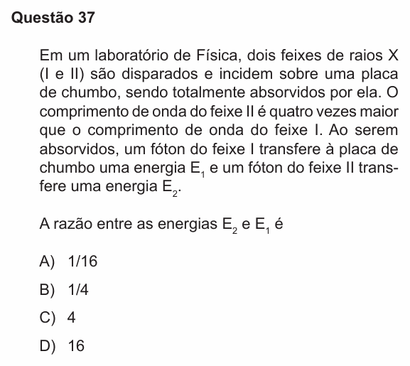 Enunciado da questão 37 de Física do PUC-RS 2020