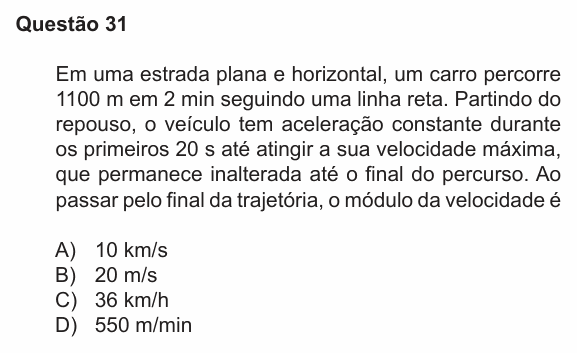Enunciado da questão 31 de Física do PUC-RS 2021