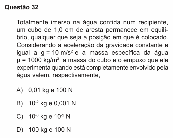 Enunciado da questão 32 de Física do PUC-RS 2021