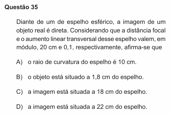 Enunciado da questão 35 de Física do PUC-RS 2021