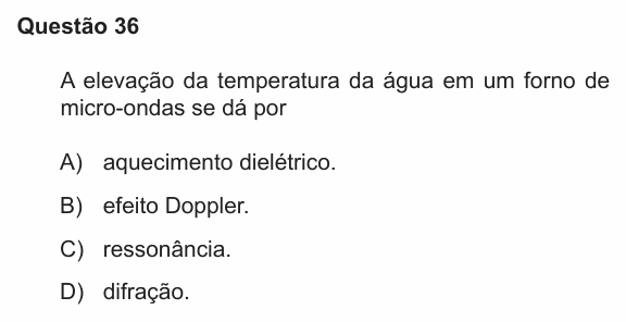Enunciado da questão 36 de Física do PUC-RS 2021