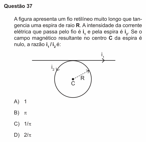 Enunciado da questão 37 de Física do PUC-RS 2021