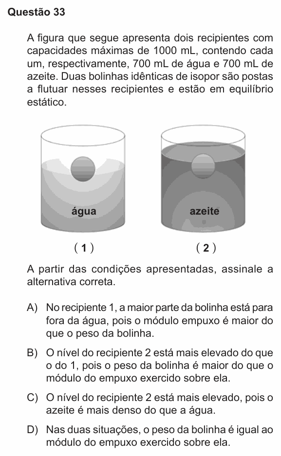 Enunciado da questão 33 de Física do PUC-RS 2022