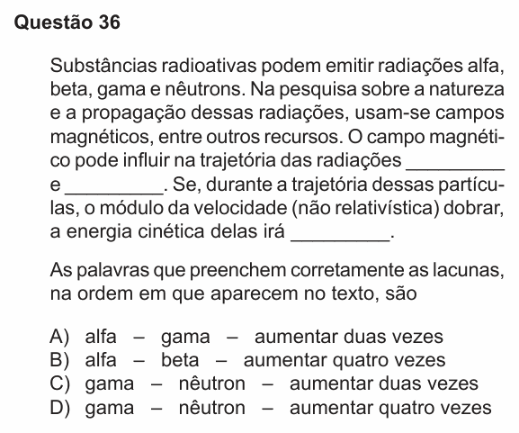 Enunciado da questão 36 de Física do PUC-RS 2022