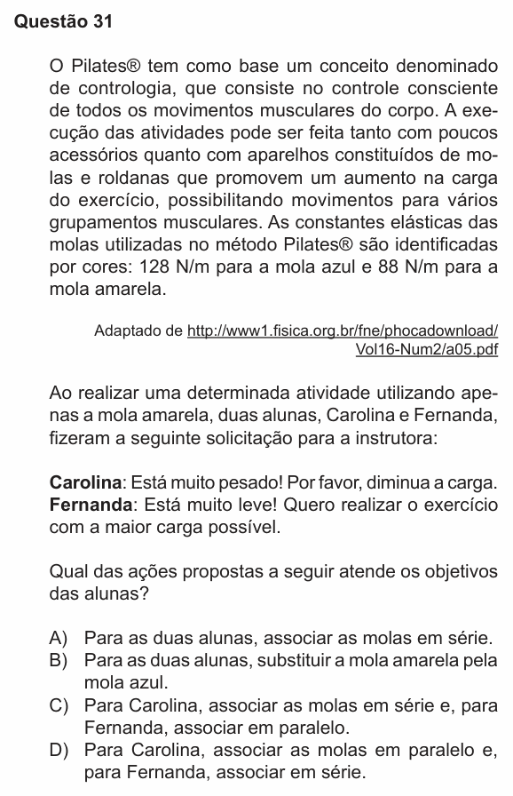 Enunciado da questão 31 de Física do PUC-RS 2023