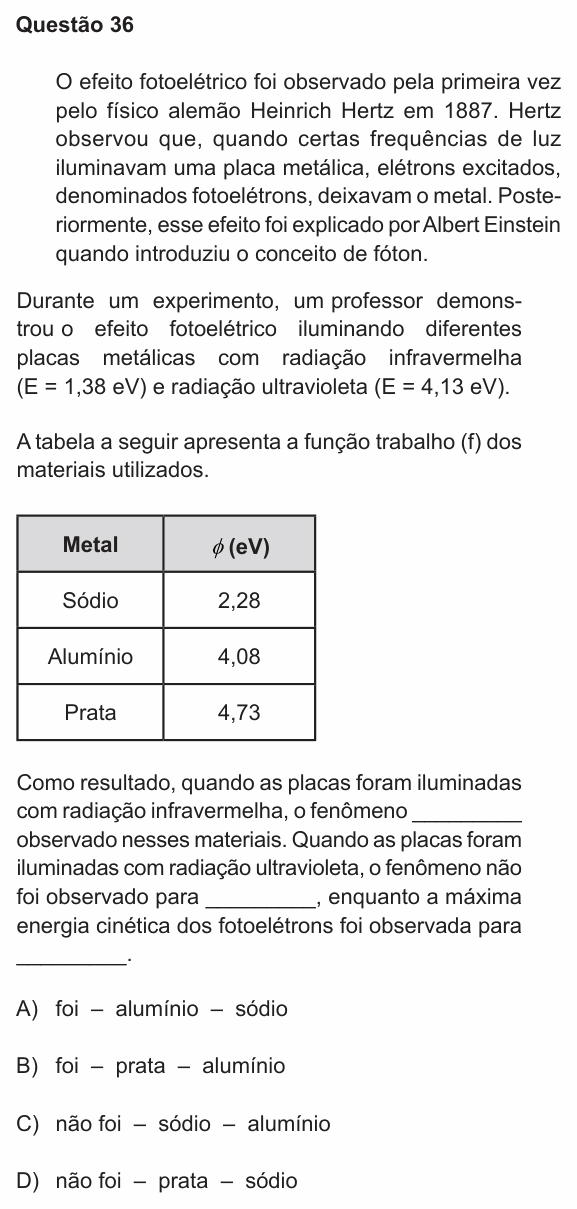 Enunciado da questão 36 de Física do PUC-RS 2023