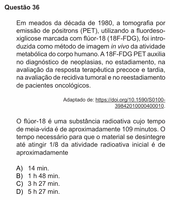 Enunciado da questão 36 de Física do PUC-RS 2024