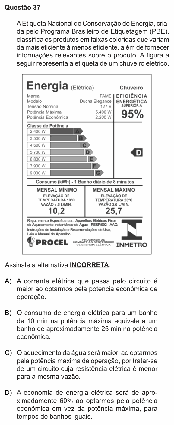 Enunciado da questão 37 de Física do PUC-RS 2024