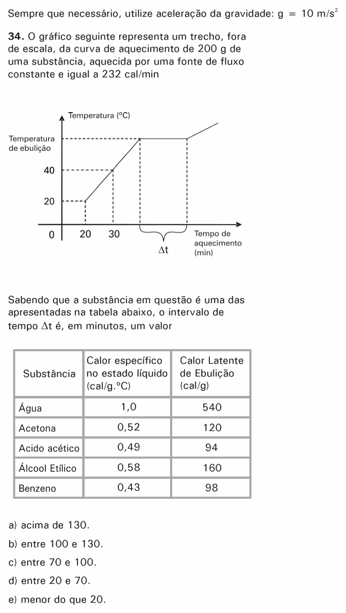 Enunciado da questão 34 de Física do PUC-SP 2007