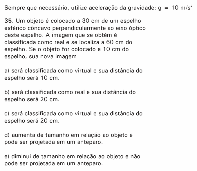 Enunciado da questão 35 de Física do PUC-SP 2007