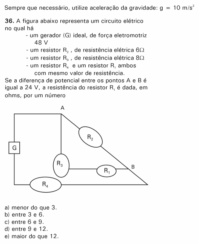 Enunciado da questão 36 de Física do PUC-SP 2007