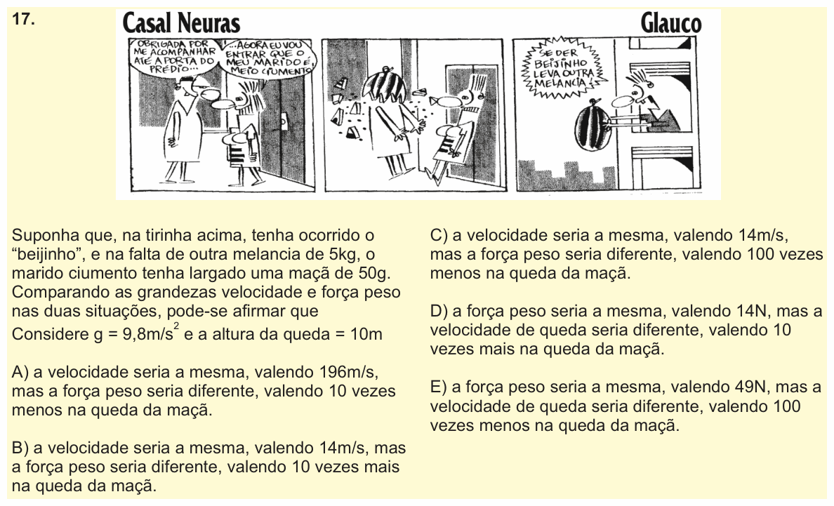 Enunciado da questão 17 de Física do PUC-SP 2009