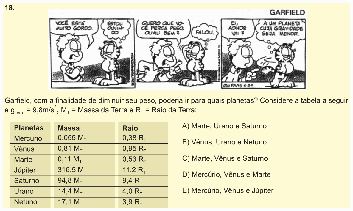Enunciado da questão 18 de Física do PUC-SP 2009