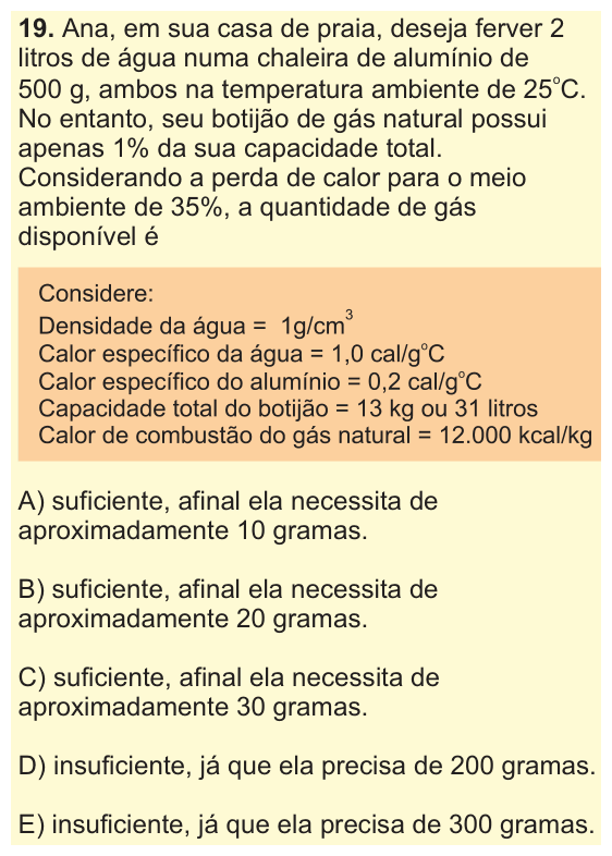 Enunciado da questão 19 de Física do PUC-SP 2009