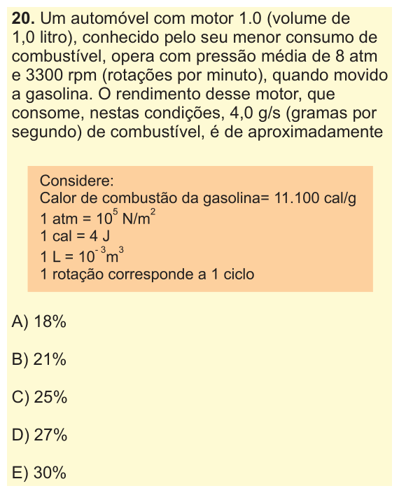 Enunciado da questão 20 de Física do PUC-SP 2009
