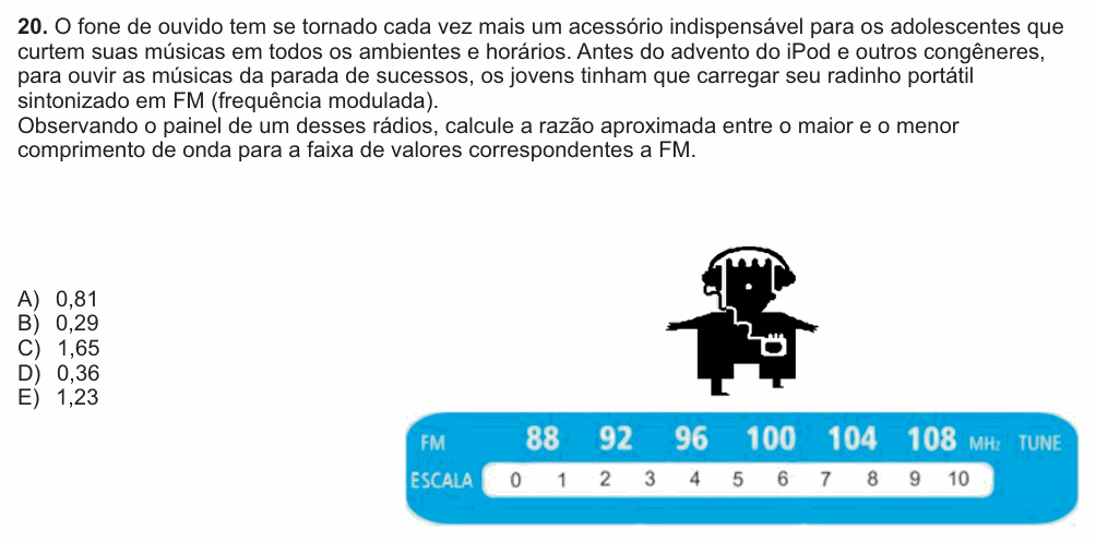 Enunciado da questão 20 de Física do PUC-SP 2010