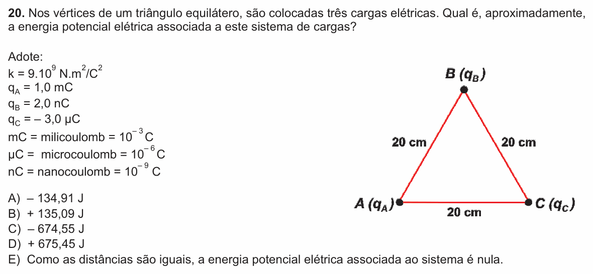Enunciado da questão 20 de Física do PUC-SP 2011 (inverno)