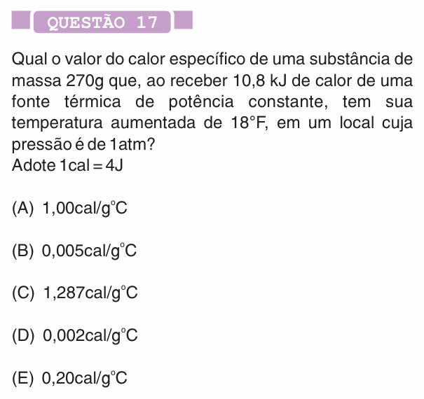 Enunciado da questão 17 de Física do PUC-SP 2012 (inverno)