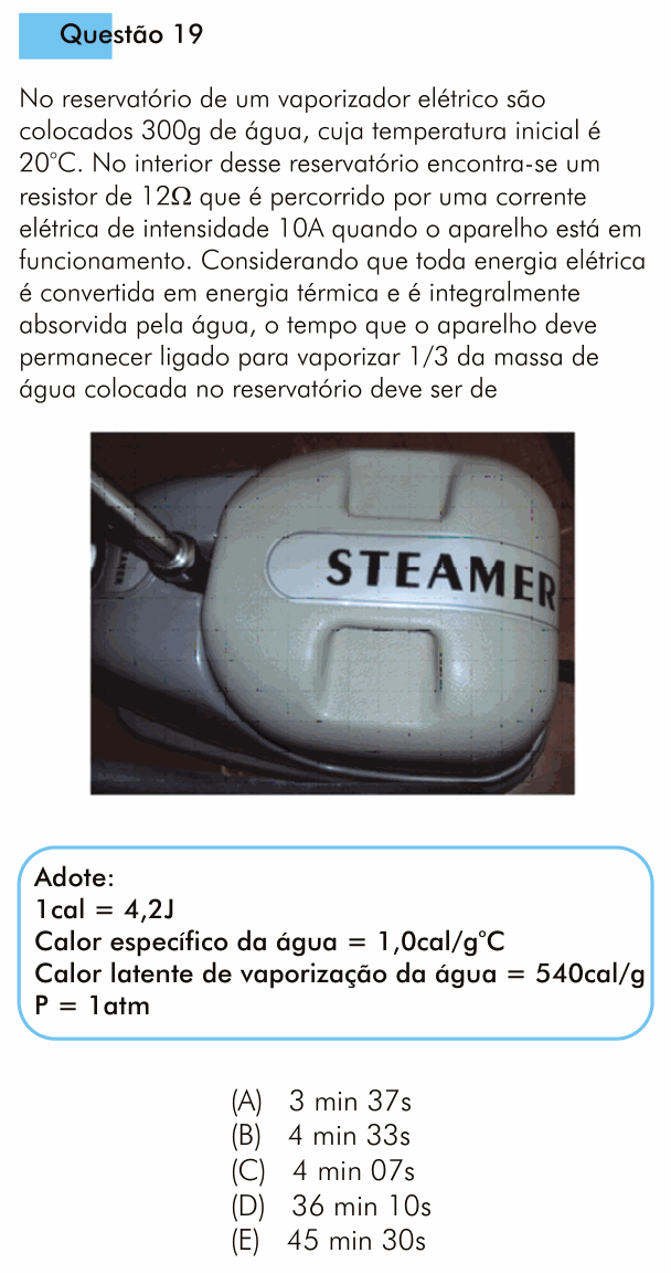 Enunciado da questão 19 de Física do PUC-SP 2012