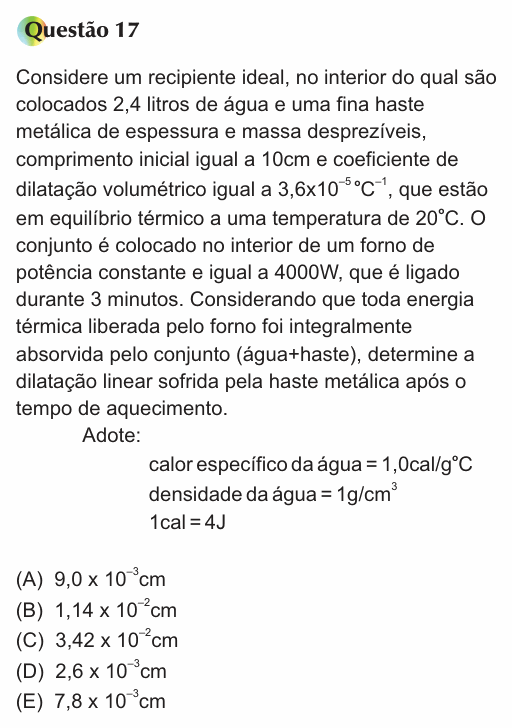 Enunciado da questão 17 de Física do PUC-SP 2013 (inverno)
