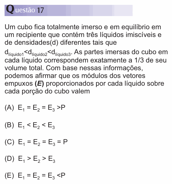 Enunciado da questão 17 de Física do PUC-SP 2013