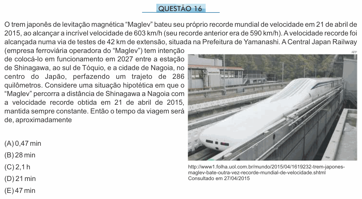 Enunciado da questão 16 de Física do PUC-SP 2015 (inverno)
