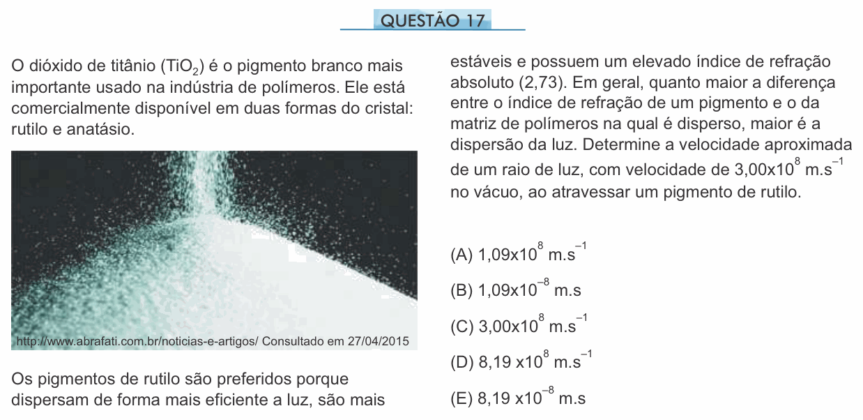 Enunciado da questão 17 de Física do PUC-SP 2015 (inverno)