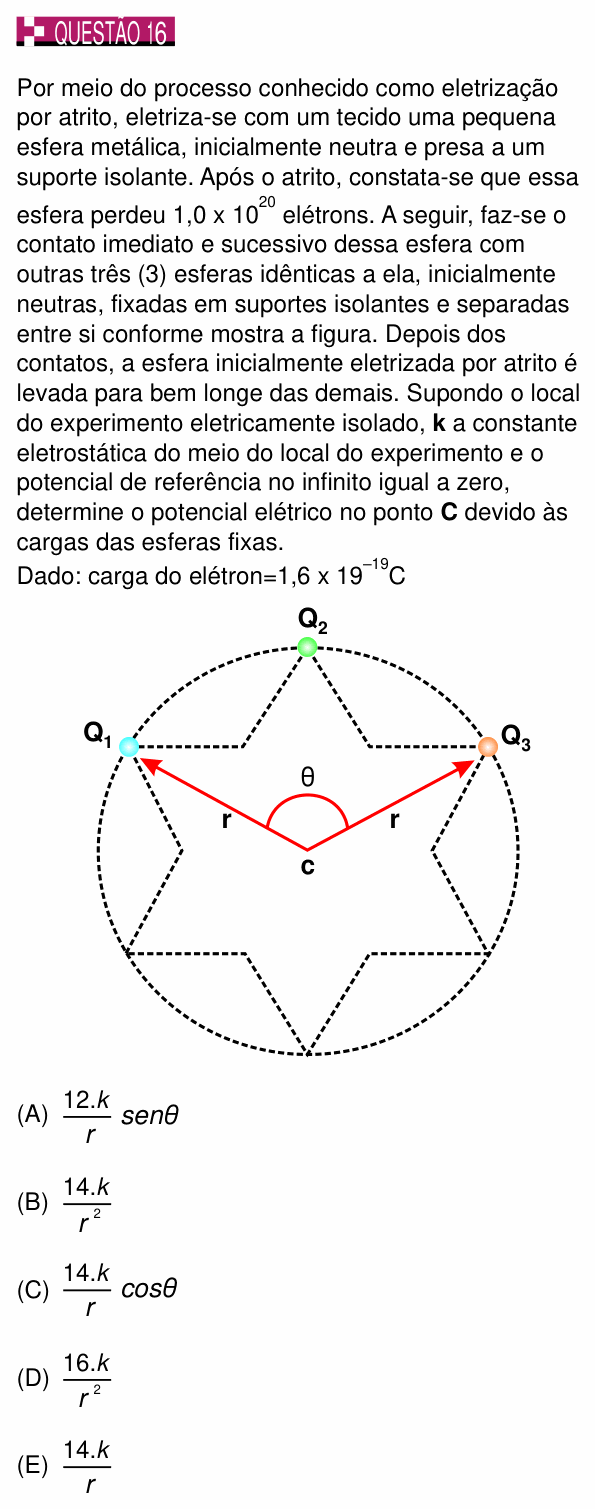 Enunciado da questão 16 de Física do PUC-SP 2015