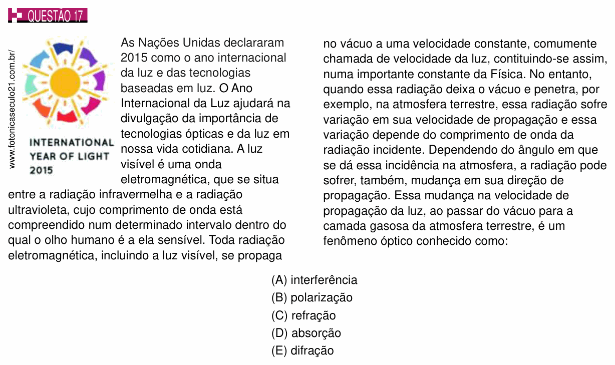Enunciado da questão 17 de Física do PUC-SP 2015