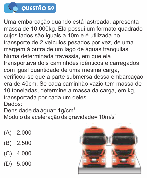 Enunciado da questão 59 de Física do PUC-SP 2016
