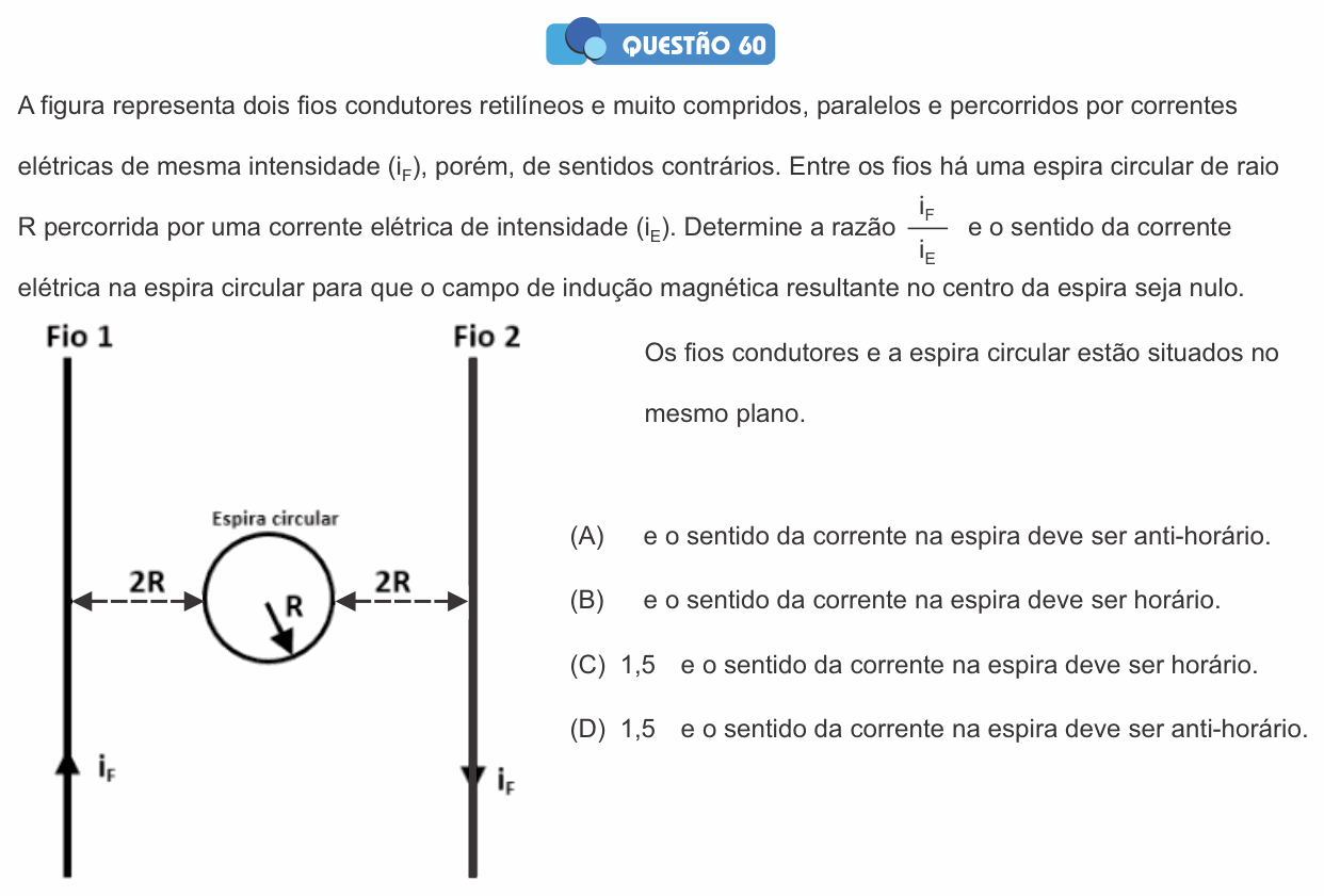 Enunciado da questão 60 de Física do PUC-SP 2016