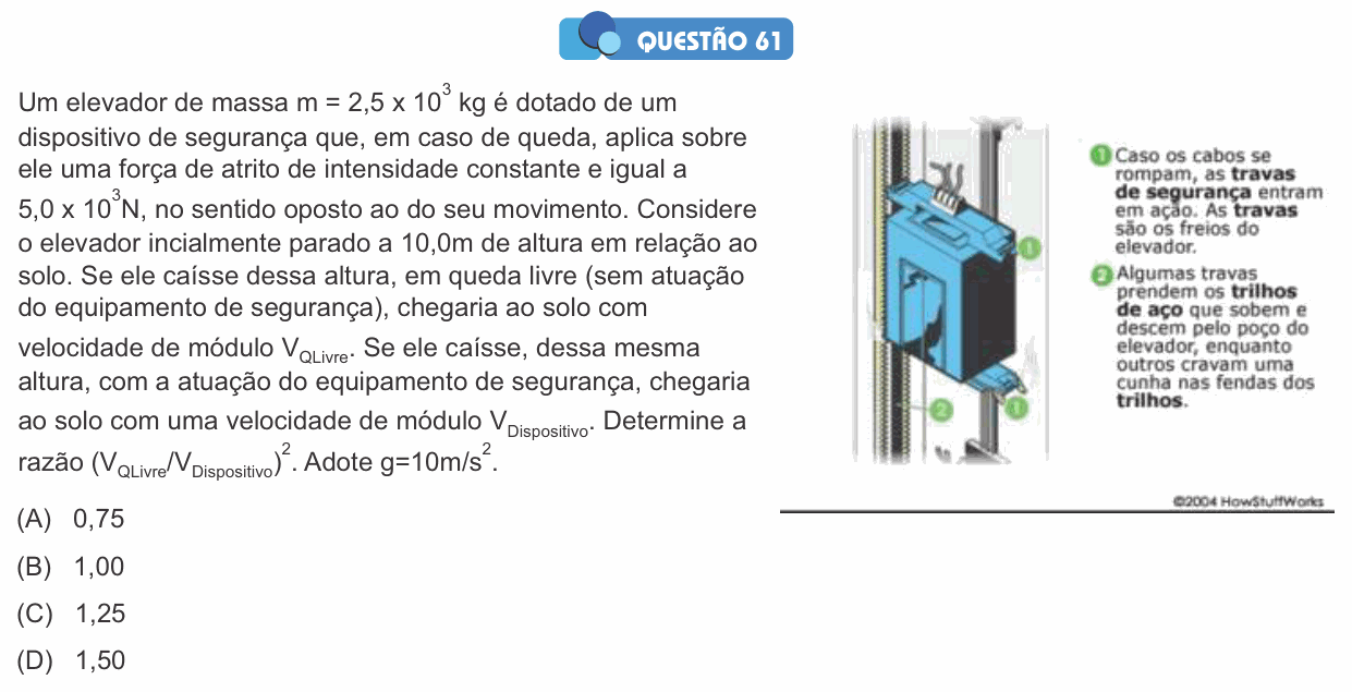 Enunciado da questão 61 de Física do PUC-SP 2016