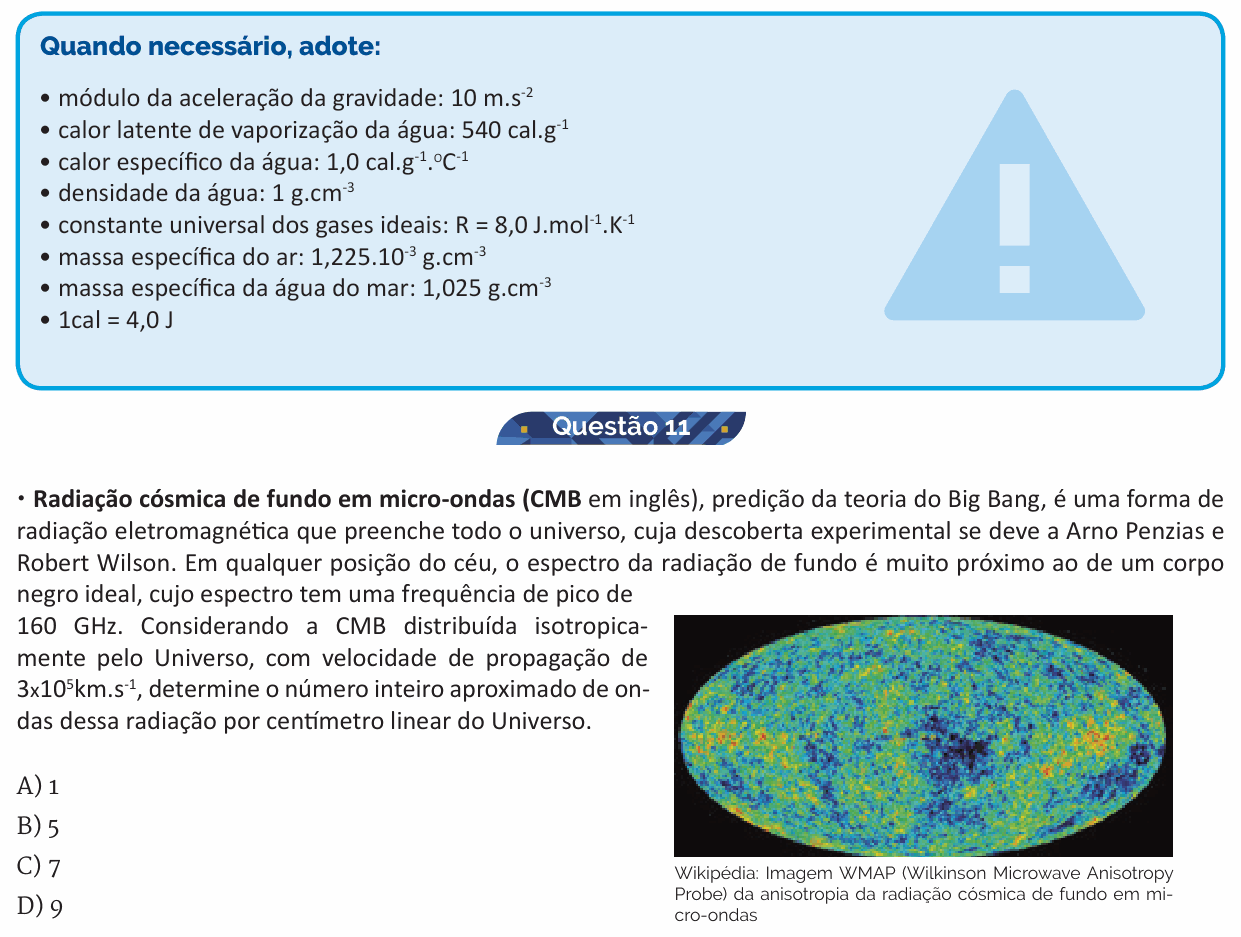 Enunciado da questão 11 de Física do PUC-SP 2017 (inverno)