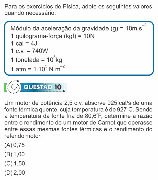 Enunciado da questão 10 de Física do PUC-SP 2017