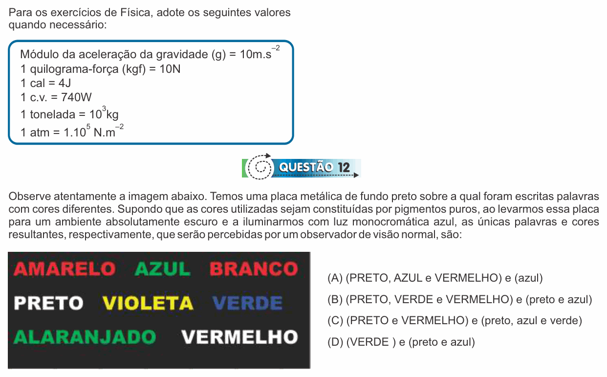 Enunciado da questão 12 de Física do PUC-SP 2017