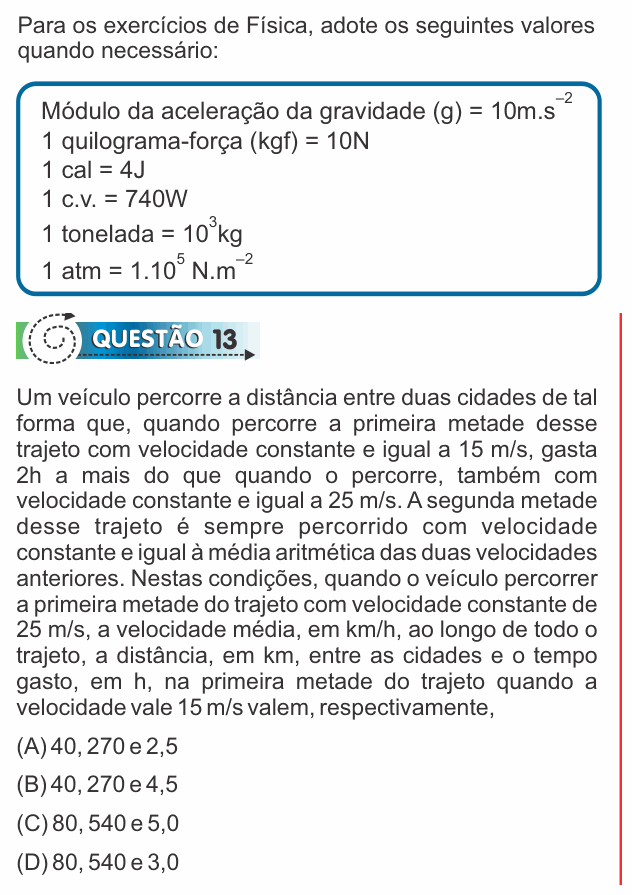Enunciado da questão 13 de Física do PUC-SP 2017