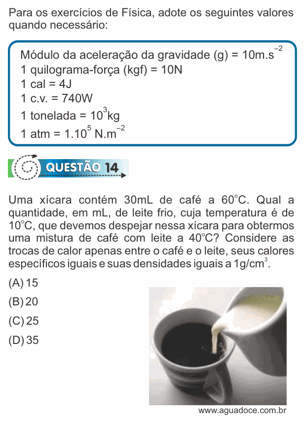 Enunciado da questão 14 de Física do PUC-SP 2017