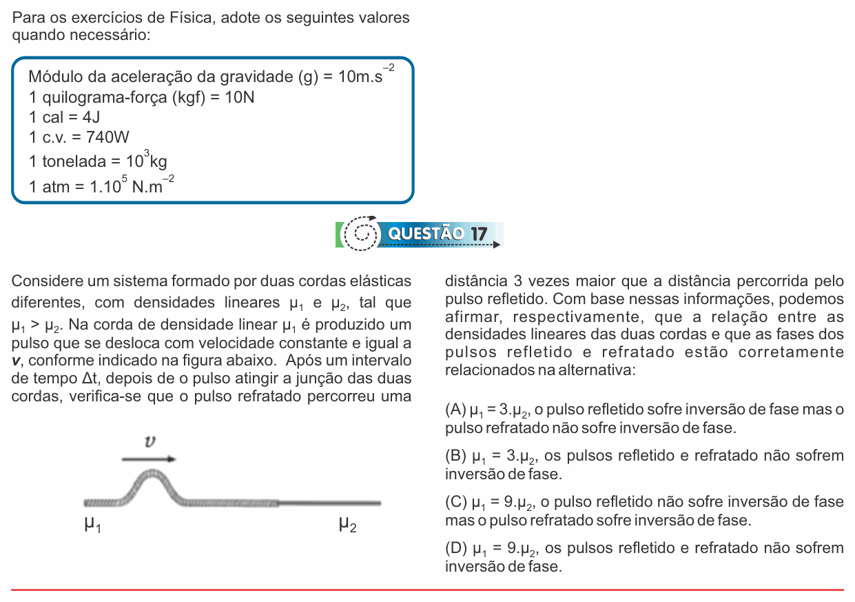 Enunciado da questão 17 de Física do PUC-SP 2017