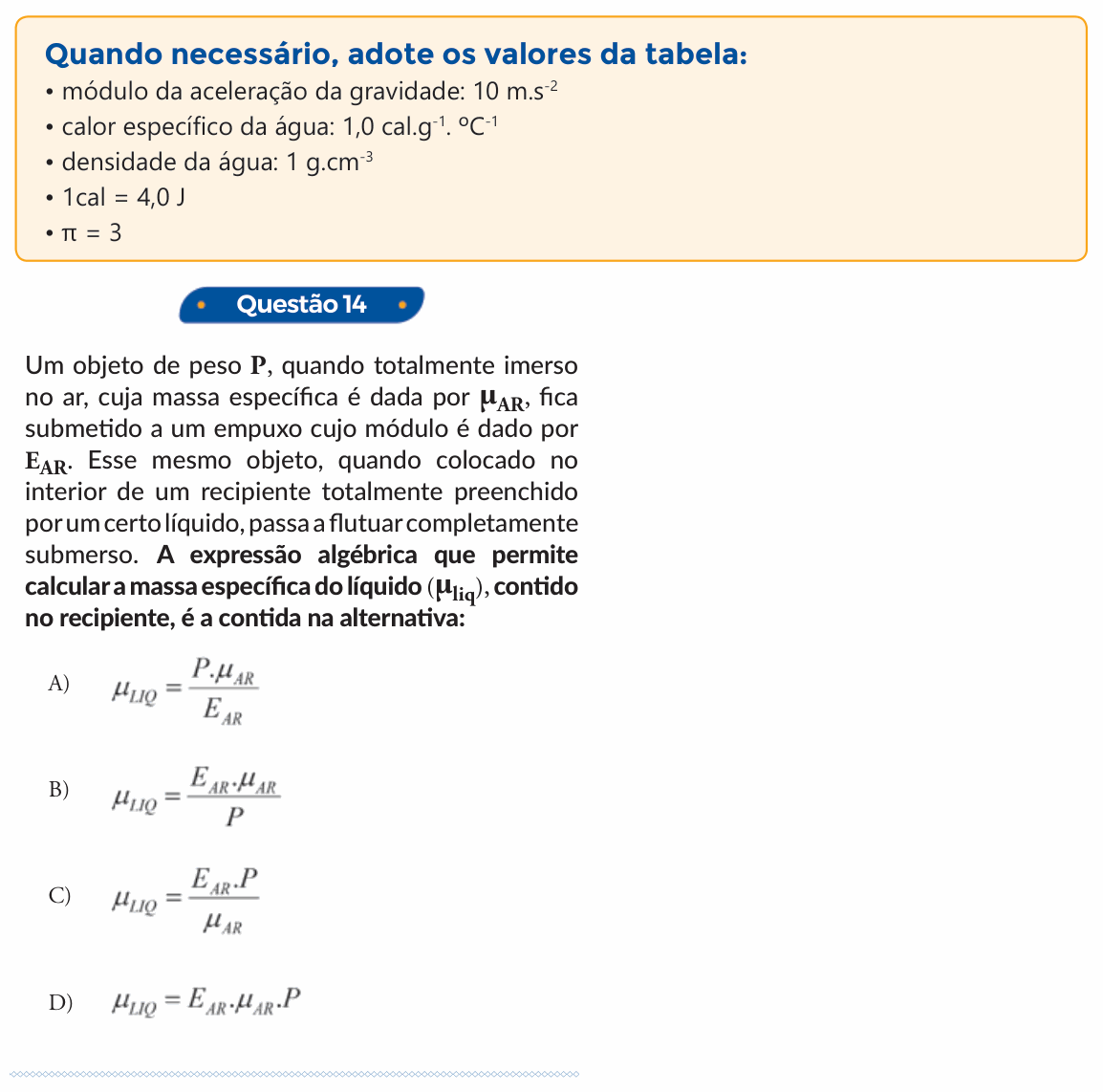 Enunciado da questão 14 de Física do PUC-SP 2018 (inverno)