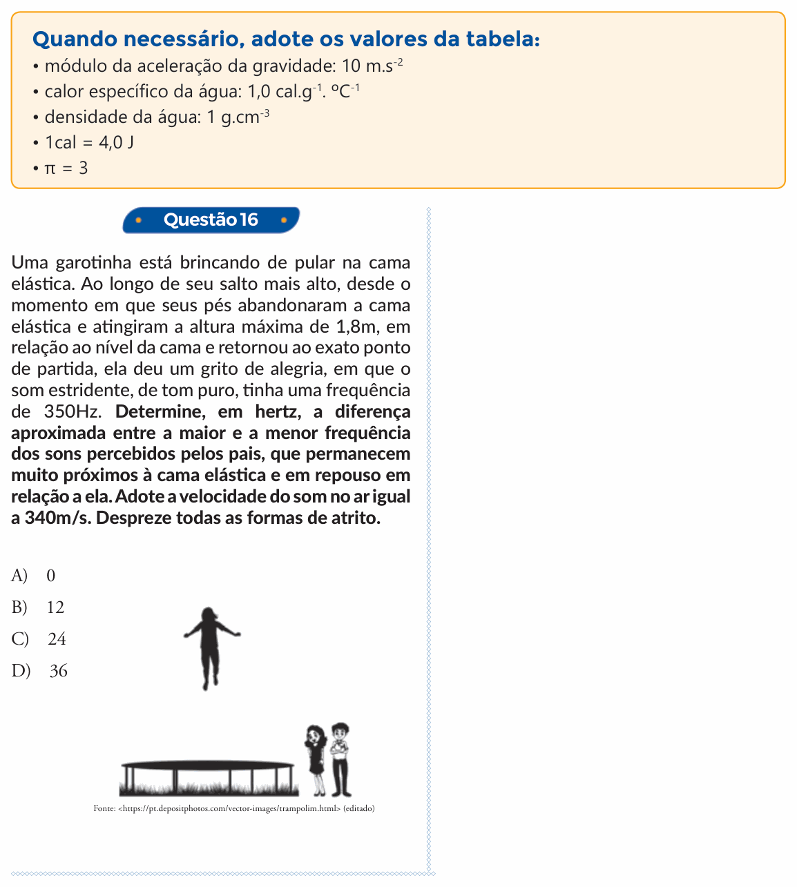 Enunciado da questão 16 de Física do PUC-SP 2018 (inverno)