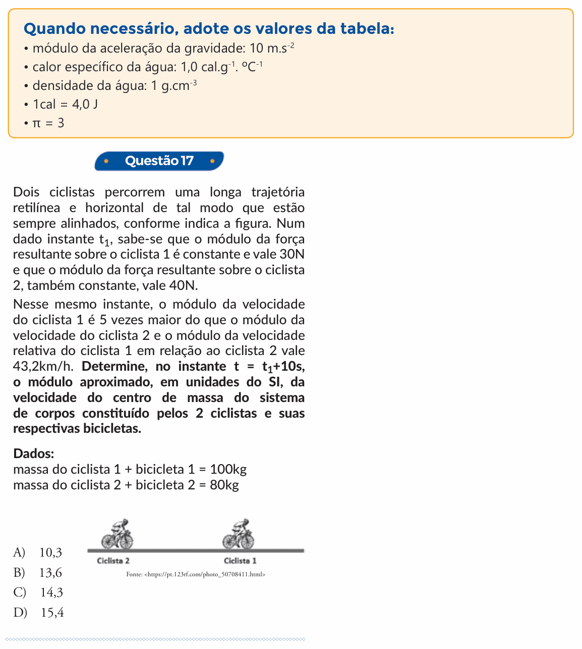 Enunciado da questão 17 de Física do PUC-SP 2018 (inverno)