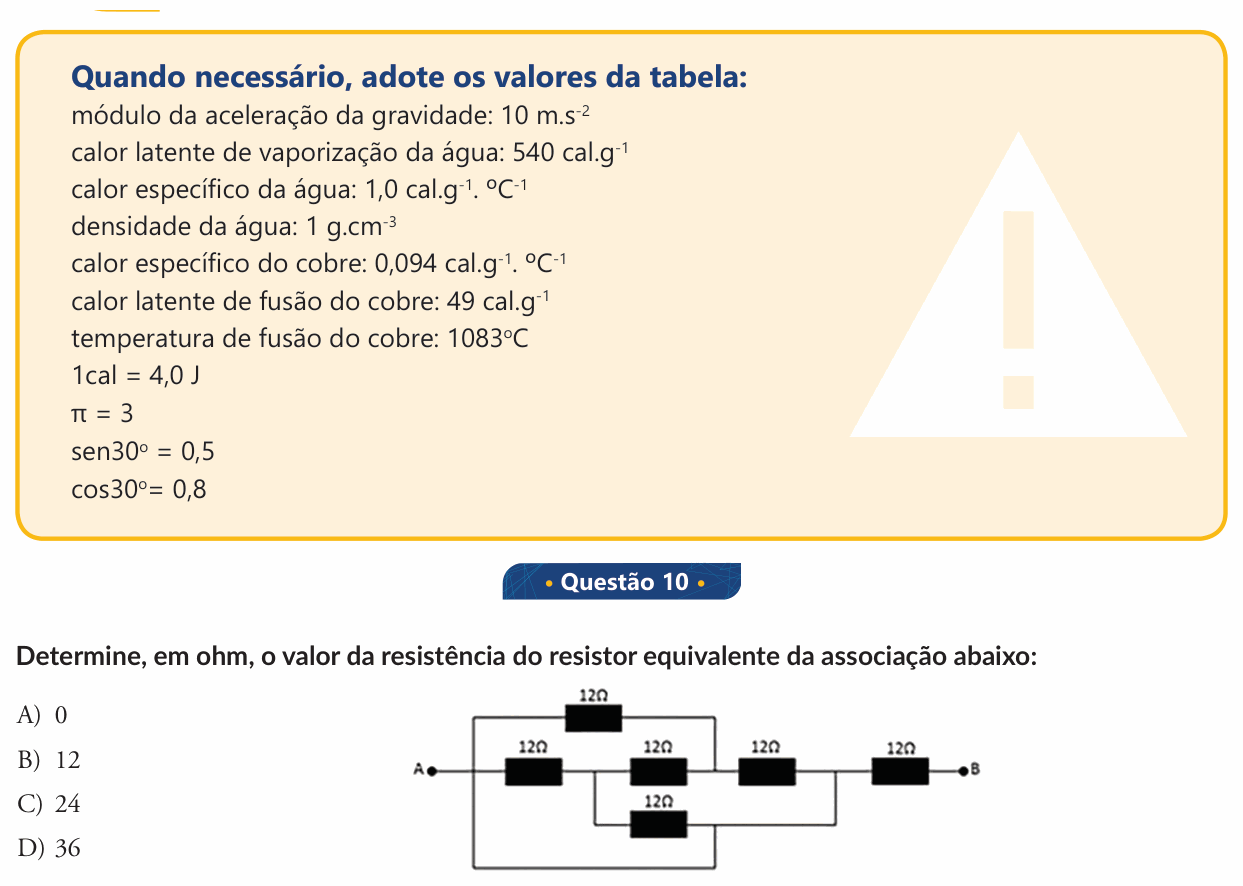 Enunciado da questão 10 de Física do PUC-SP 2018