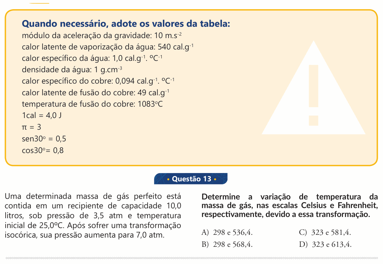 Enunciado da questão 13 de Física do PUC-SP 2018