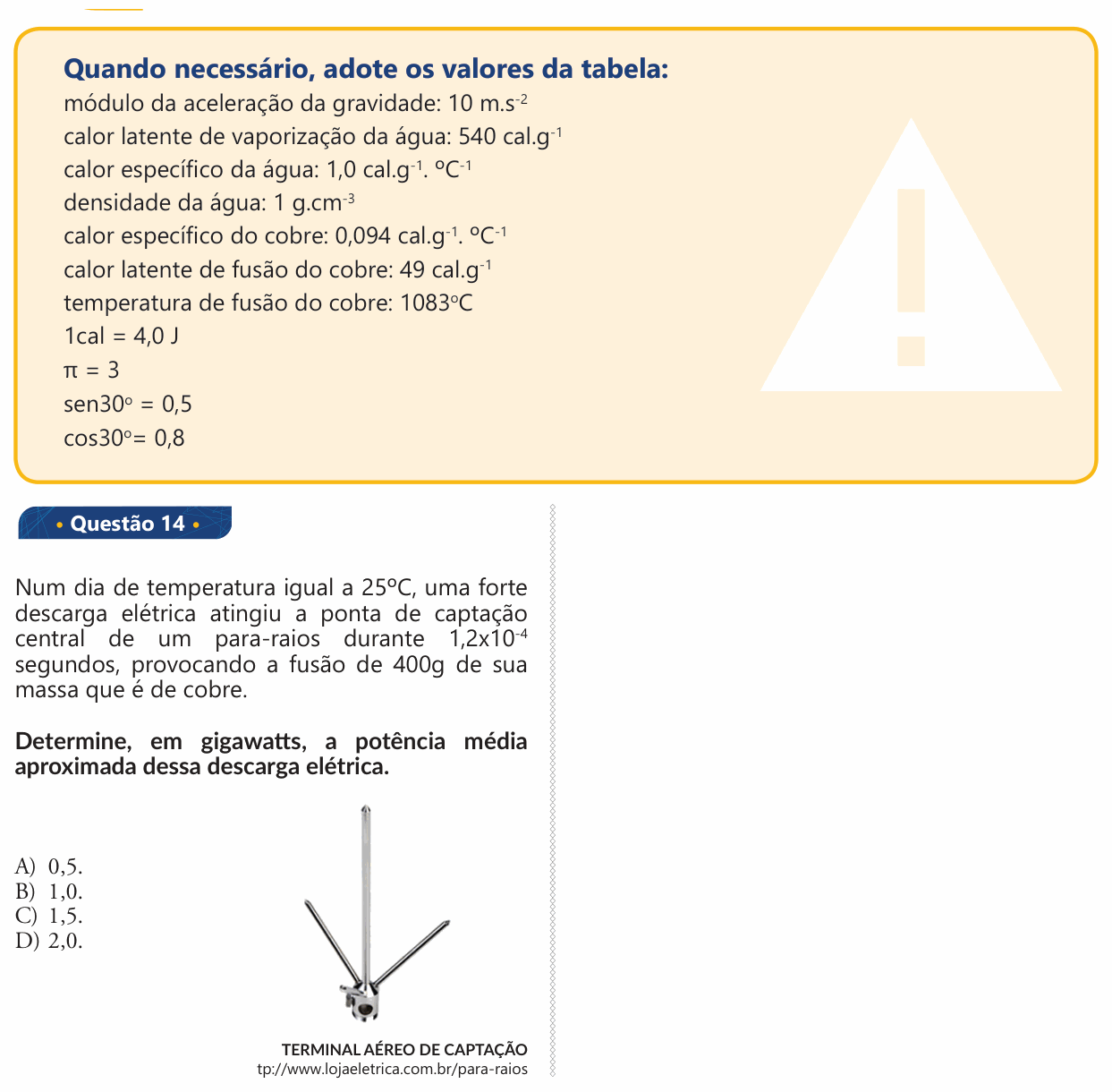 Enunciado da questão 14 de Física do PUC-SP 2018
