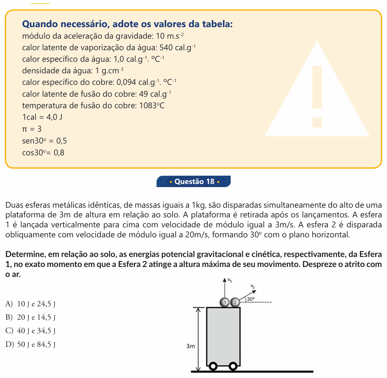 Enunciado da questão 18 de Física do PUC-SP 2018