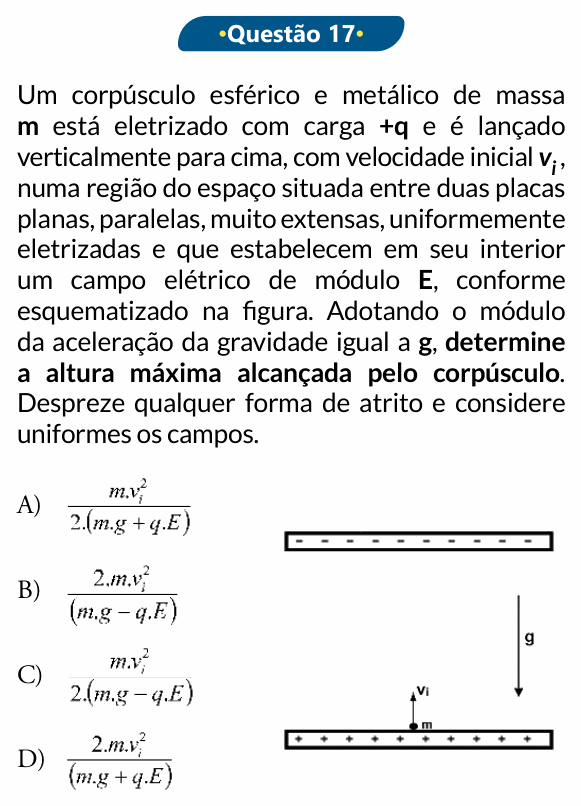 Enunciado da questão 17 de Física do PUC-SP 2019 (inverno)