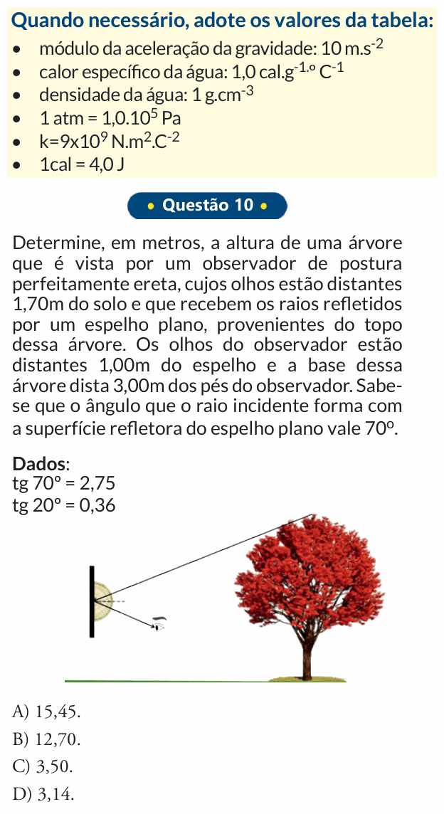 Enunciado da questão 10 de Física do PUC-SP 2019