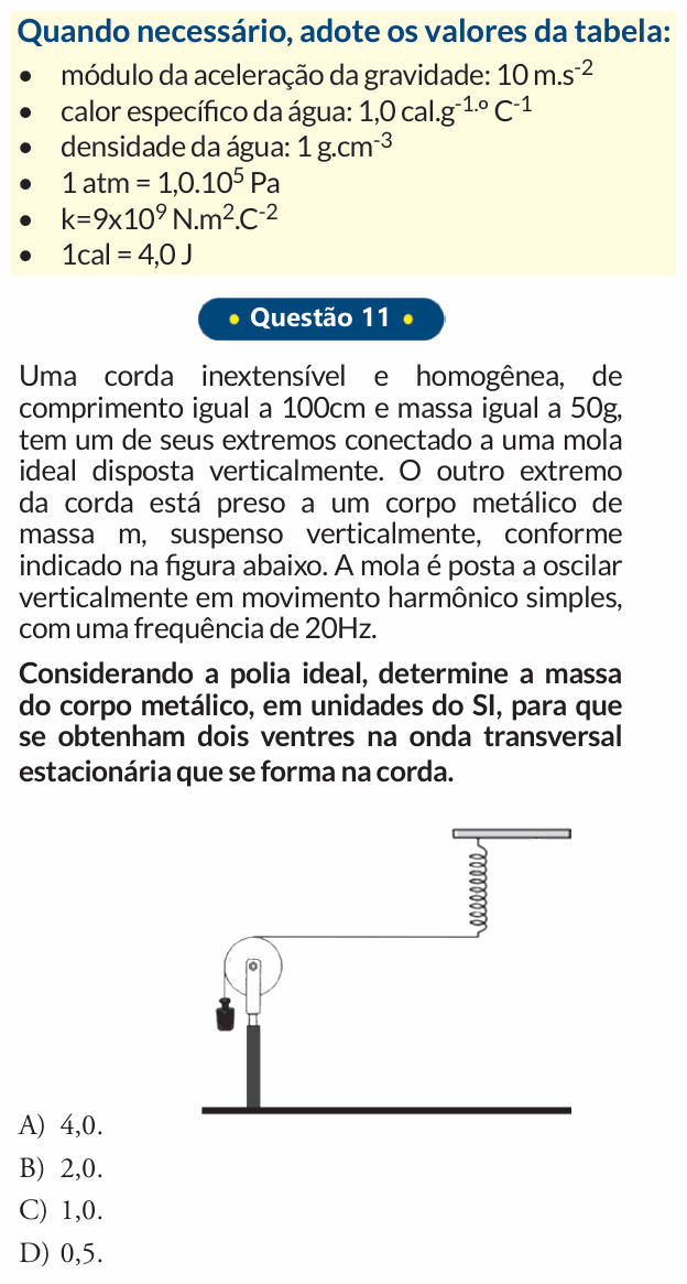 Enunciado da questão 11 de Física do PUC-SP 2019